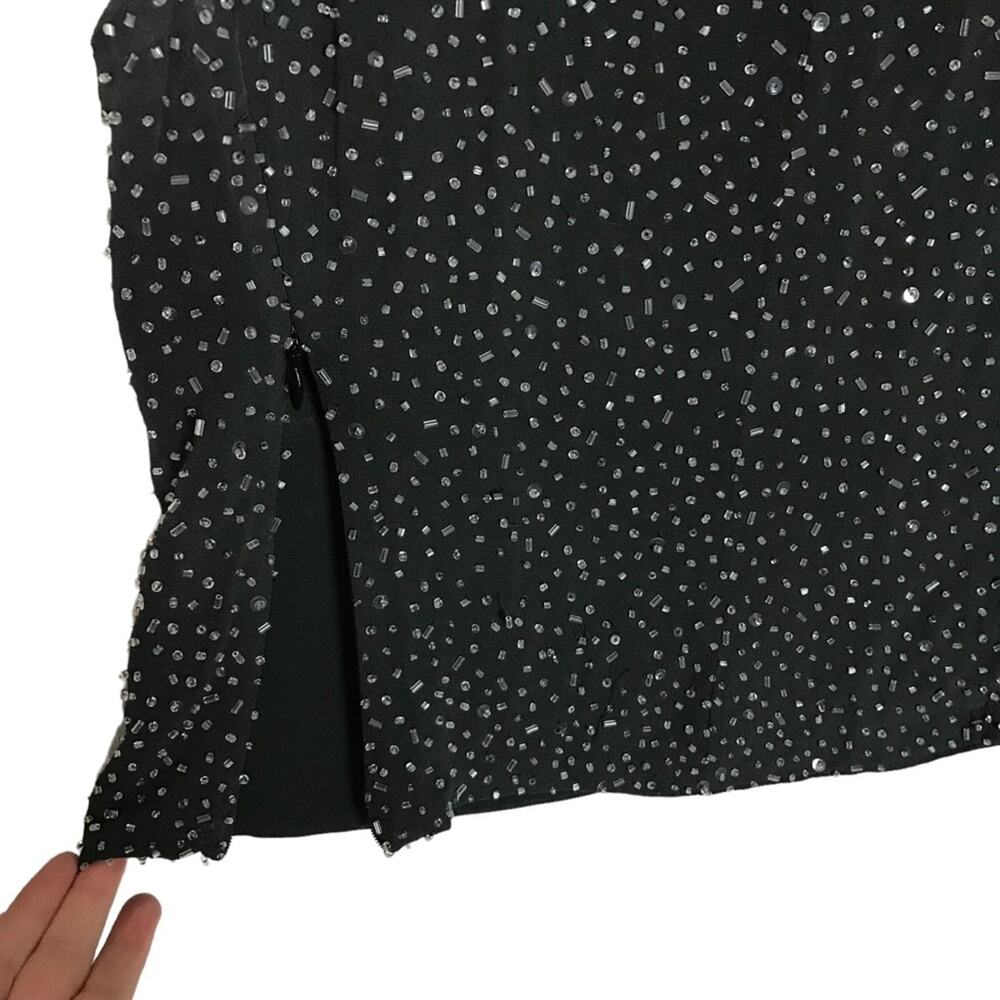 Armani Collezioni Silk Beaded Lined Charcoal Grey Black Sleeveless Evening Top 6 - Picture 5 of 9